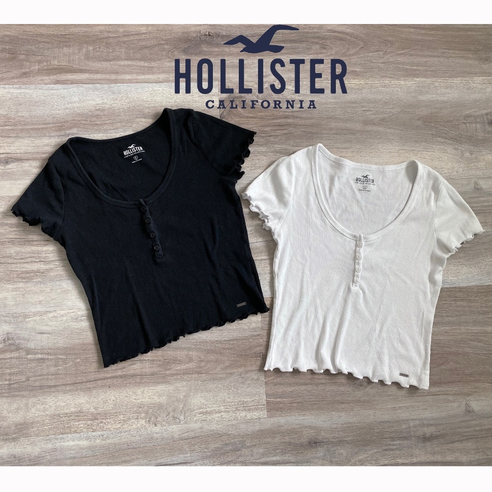 Hollister Scoop neck ribbed T's T-shirts Size S Lot of 2 Black & White